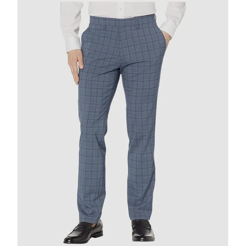 Kenneth Cole Reaction Men's Blue Plaid Slim‎ Dress Pants Size 30W 30L